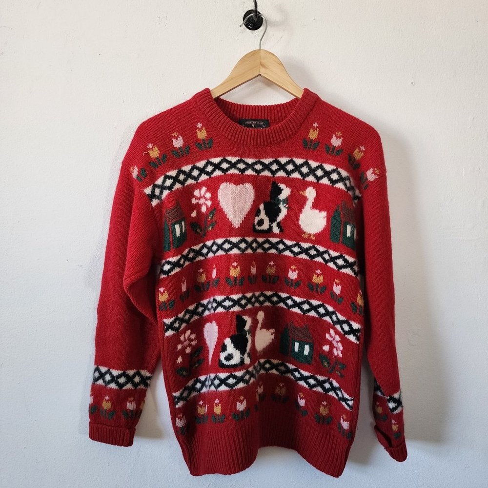 Charter Club Red Striped Sweater Wool Medium